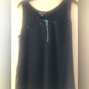 FORTUNE + IVY Stitch Fix Lighton Zip Detail Mixed Material Sleeveless Blouse